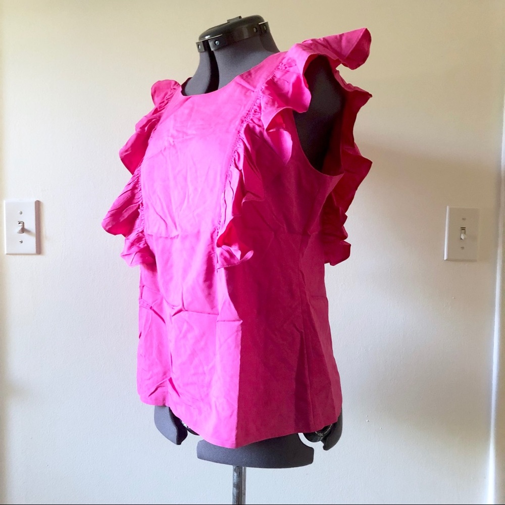 Bright Pink Ruffle Sleeve Shell Top